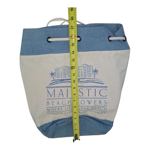 Drawstring Backpack NWOT Canvas Beach Bag Blue Cream GREAT BUNDLE ITEM Travel - Picture 6 of 13